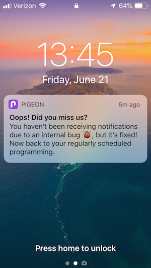 pigeon transit app error